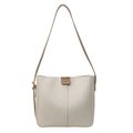 Minimalist cream white bucket bag with brown leather accents and large capacity strap - Off White