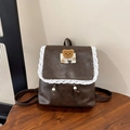Zaino retrò in PU marrone con bordo in pizzo e decorazione a forma di orsetto - Orso Bruno Lettera
