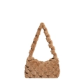 Karamellbraune Plüsch-Schultertasche mit gewebtem Kunstfell für herbstliche Mode-Styles - Braun