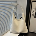Fashionable creamy white large capacity tote bag with hobo style and silver lettering - White