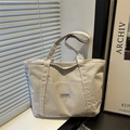 Off-white corduroy tote bag with Fashion Instinct label and top zipper for daily commute - Light Gray