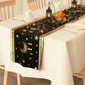 Runner da tavola in velluto nero con stelle e lune dorate per decorazioni festive - 36x180cm / Nero