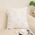 White velvet pillow cover with gold crescent moon embroidery for festive decor - 45x45cm / Single Pillowcase / White