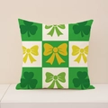 Federa per cuscino San Patrizio a scacchi verdi e bianchi con motivo a quadrifoglio - Stile Trifoglio a Scacchi Verdi e Bianchi (ST028-1)