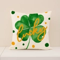 Fodera per cuscino con quadrifoglio verde e scritta lucky su sfondo bianco - 45cmx45cm