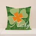 Funda de cojín de San Patricio a cuadros verdes con trébol y texto Lucky - Trébol de Cuadros Verdes Lucky (ST029-2)
