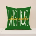 Cuscino verde San Patrizio con stampa WISH US shamrocks e dettaglio di ferro di cavallo - Stile Auguri Verde Scuro (ST025-2) / 45cmx45cm