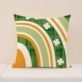 Funda de cojín verde de San Patricio con patrón de tréboles y diseño de cuadros - Rayas de Arco Iris Trébol (ST029-3)