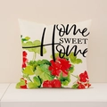 Housse de coussin en lin avec texte Home Sweet Home et fleurs de géranium rouges - Home Sweet Home (SP002-2)