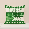 Leinen St. Patrick's Day Kissenbezug mit grünen Streifen und Aquarell-Kleeblatt-Muster - Frohe Feiertage Streifen Stil (ST022-2)