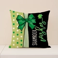 St. Patrick's Day throw pillow case with green dots and Shamrock wishes printed art - Shamrock Wishes Color Block (ST017-3) / Single-Sided Print Pillowcase