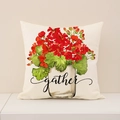 Housse de coussin en lin avec fleurs de géranium rouges et inscription gather - Gather (SP002-3)
