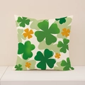 Funda de cojín de San Patricio con tréboles verdes sobre tela de textura crema - Estampado de Trébol Integral (ST029-4)
