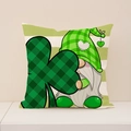 Saint Patrick's Day gnome with green shamrock print on striped square pillow case - Plaid Hat Gnome Holding Shamrock (ST017-4) / Single-Sided Print Pillowcase