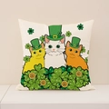 Funda de cojín de San Patricio con gatos, tréboles y monedas de oro - Patrón de Tres Gatos Y Trébol (ST027-1)