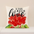 Housse de coussin en lin avec fleurs aquarelles et texte Live Laugh Love beige - Live Laugh Love (SP002-4)