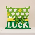 Funda de cojín de San Patricio con estampado de tréboles y letras Luck amarillas - Patrón de Letras Luck Y Lazo (ST027-2)