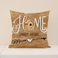 Leinen Kissenbezug mit rustikalem Holzmaserungsmuster und Home Sweet Home Schriftzug - Home Sweet Home Vogelhaus (SP001-2) / 45x45cm