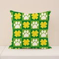 Funda de cojín a cuadros con trébol y huella de pata para el día de San Patricio - Patrón de Trébol Cuadrícula Verde Amarillo (ST027-3)