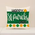 Funda de cojín de lino para San Patricio con estampado de trébol y texto Happy Day - Estilo Happy St Patrick's Day (ST026-2) / 45x45cm