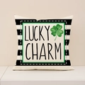 St. Patrick's Day kussensloop met Lucky Charm tekst en groene klaver print - Lucky Charm Letters met Klaver Stijl (ST023-3) / 45cmx45cm (Enkelzijdige Afdruk)