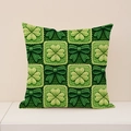 Funda de cojín de ganchillo verde con tréboles y lazos para el Día de San Patricio - 45*45 (Solo funda) / Patrón de Trébol a Cuadros con Textura de Punto (ST030-4)