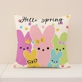 Linen Easter cushion with five colorful bunnies and Hello Spring script design - Hello Spring Five Bunnies Style (EP003-1) / Cover Only