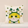 Funda de cojín de San Patricio con un gato de dibujos animados y tréboles verdes - Patrón de Gato Único Y Trébol (ST027-4)