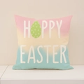 Linen Easter pillow cover featuring Hoppy Easter text and gradient pastel background - Hoppy Easter Gradient Style (EP003-2) / Cover Only