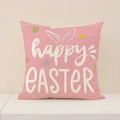 Federa per cuscino rosa di Pasqua con orecchie di coniglio e fiori per decorazioni festive - Stile Rosa Happy Easter(EP002-3)