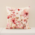 Linen cushion cover with pink floral and heart print for home sofa and bed decor - 45*45cm (Single Pillowcase) / Flower Heart Pattern (SP016-1)