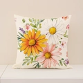 Leinen-Kissenbezug mit orangefarbenen Gänseblümchen-Prints und Schmetterlingsmotiv - Gelbes Gänseblümchen-Stil (SP013-1) / 45*45cm (Einzelner Kissenbezug)