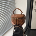 Caramel quilted leather mini box bag with gold chain strap and dual zippers - Brown