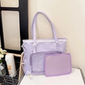 Pastel purple Japanese style ita bag with clear lace window and beaded charms - Purple