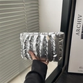 Metallic silver quilted clutch bag with winter fashion puffer texture for women - Silver