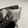 Silver metallic leather shoulder bag with sleek mirror finish and adjustable strap - Silver