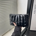 Minimalist black quilted cloud clutch bag with puffy ruched design for women - Black