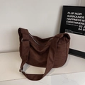 Large capacity dark brown corduroy tote bag with minimalist shoulder strap for daily use - Coffee