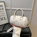 Winter faux shearling white boston bag with leather handles and crossbody strap - White