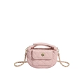 Pink quilted mini crossbody bag with gold flower clasp and chain strap for women - Light Pink