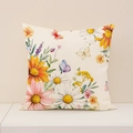 Floraler Kissenbezug aus Leinen mit bunten Gänseblümchen und Schmetterlingen für das Sofa - Gemischter Blumen-Schmetterling-Stil (SP013-4) / 45*45cm (Einzelner Kissenbezug)