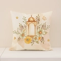 Ramadan moon pillow cover with watercolor floral lantern print on beige linen fabric - 45x45cm(Case Only) / Center Lantern Daisy Style (RP006-2)