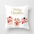 Nordic Christmas pillow cover with golden Merry Christmas text and cartoon festive pigs - Santa Reindeer Snowman and Pig Group Style (xmas7-2)