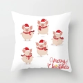 Nordic Christmas pillowcase with cartoon pigs and Merry Christmas text on white fabric - Five Christmas Pigs with Scarves Style (xmas7-3)