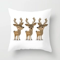 Detail showing three cute cartoon reindeer printed on a white square cushion cover - Three Brown Spotted Deers Style (xmas7-4)