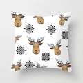 Detailed pattern of brown reindeer and black snowflakes on white Christmas pillowcase - Brown Cartoon Reindeer and Black Snowflakes (xmas7-5)