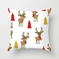 Close-up of Nordic Christmas cushion cover with reindeer and festive tree print - Cartoon Reindeer and Christmas Tree White (xmas7-6)