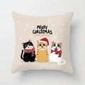 Detail van beige kussensloop met drie schattige kerstkatten en feestelijke sneeuwvlokken - Drie Cartoon Katten Feestelijke Stijl (xmas7-7)