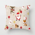 Detail of Christmas pillowcase with festive reindeer, Santa, and animal patterns on beige - Beige Background Multi-Animal Festive Illustration (xmas7-8)