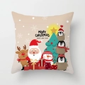 Detailed view of Nordic Christmas pillowcase with cartoon Santa, reindeer, and snowman - Light Beige Penguin Stacking and Santa (xmas7-10)